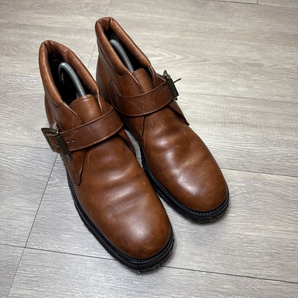 ALLEN EDMONDS RAINIER Boots Men 10 AA Monk Strap Leather Adjustable Mahogany